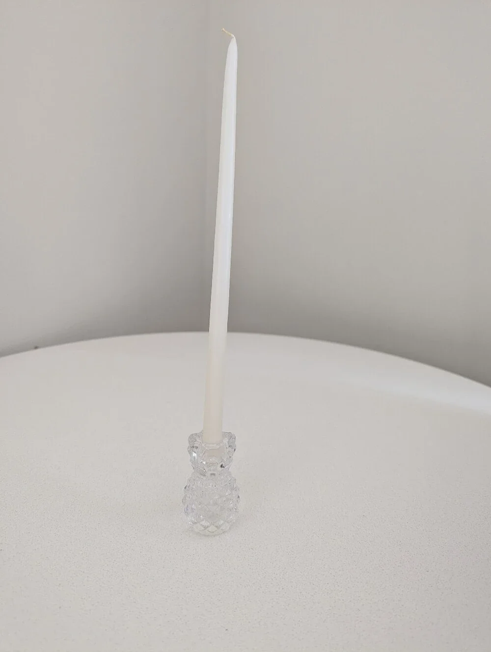 Williams Sonoma Glass Pineapple Candle Holders with Ivory Tapers